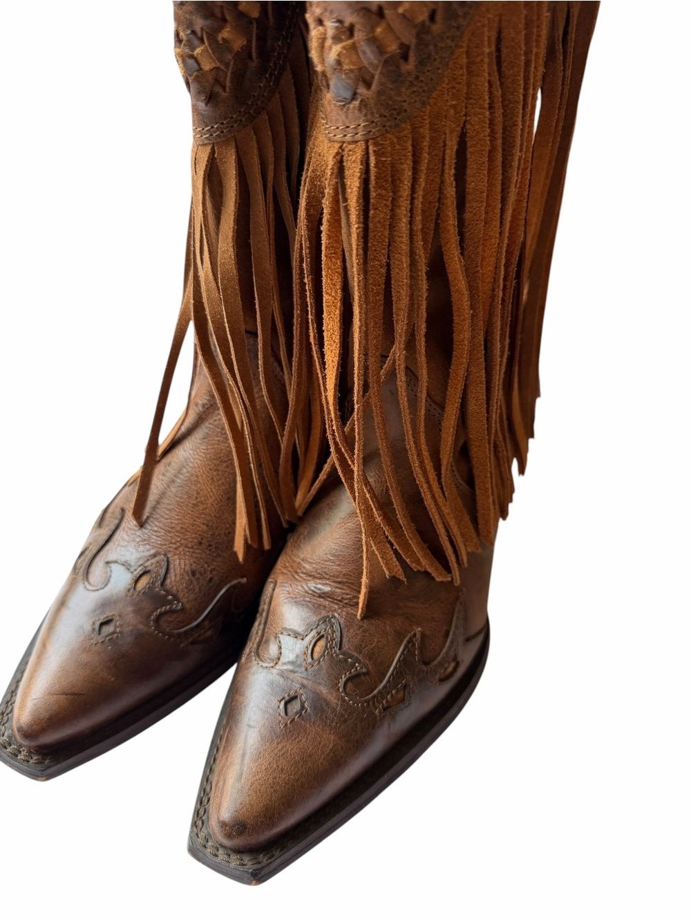 Fringed Brown Leather Western Ankle Boots size 8.5 - Picture 8 of 11